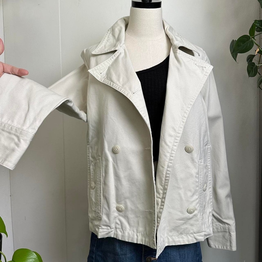 Old Navy Womens Cream Cotton Cropped Peacoat Jacket Y2K Preppy Beige Large